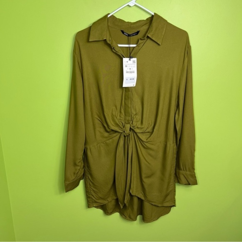 ZARA olive button shirt dress size M 15